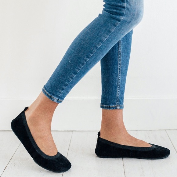 YOSI SAMRA Black Suede Foldable Comfort Flats